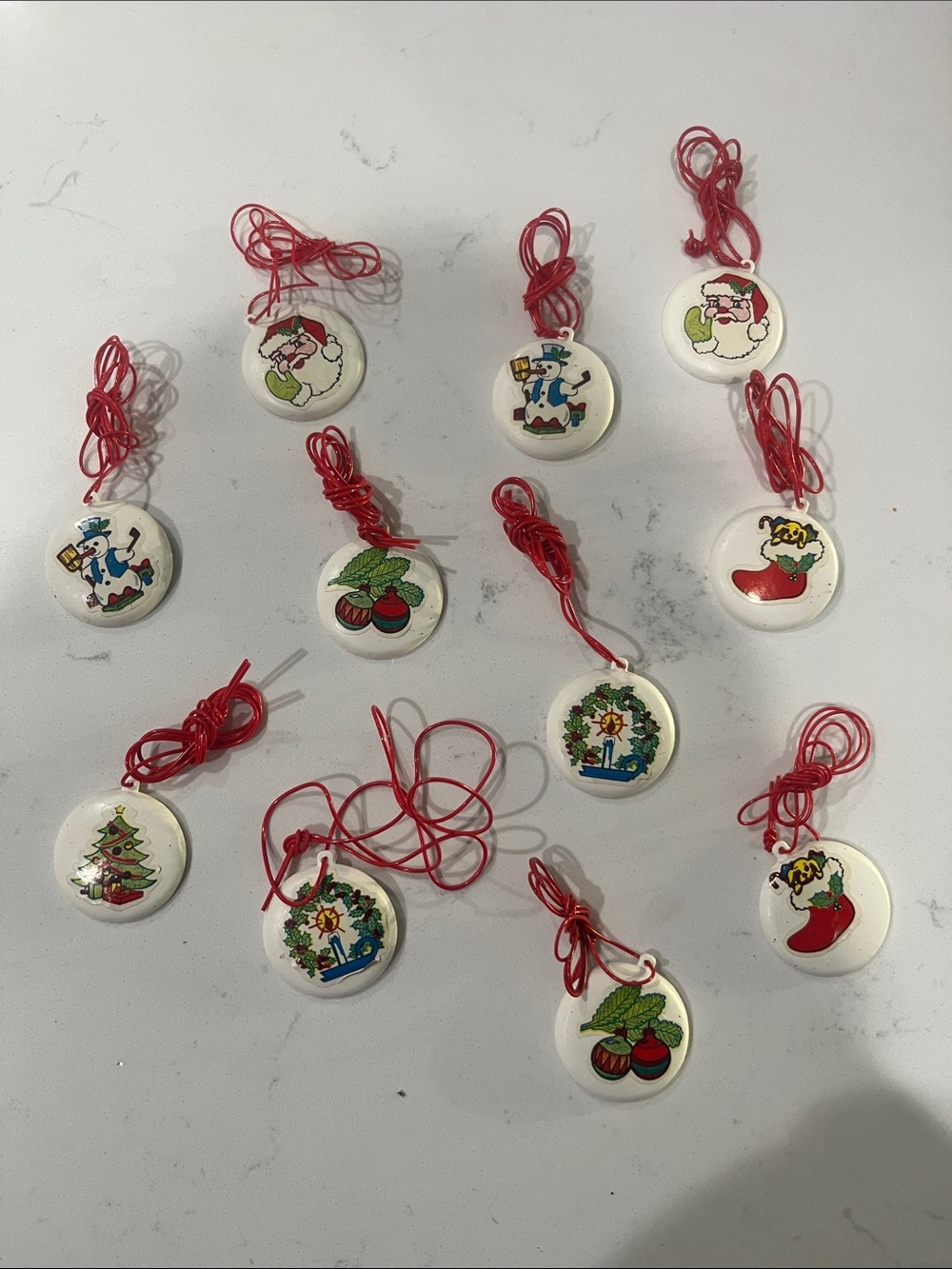 Vintage Plastic Christmas Necklaces Red & White Holiday Gum Ball Prize Lot (11)